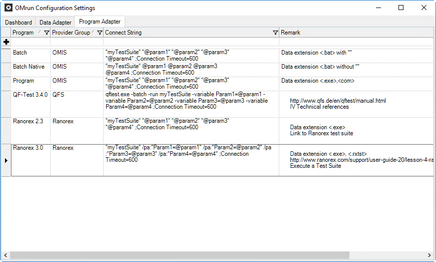 OMrun configuration - program adapter