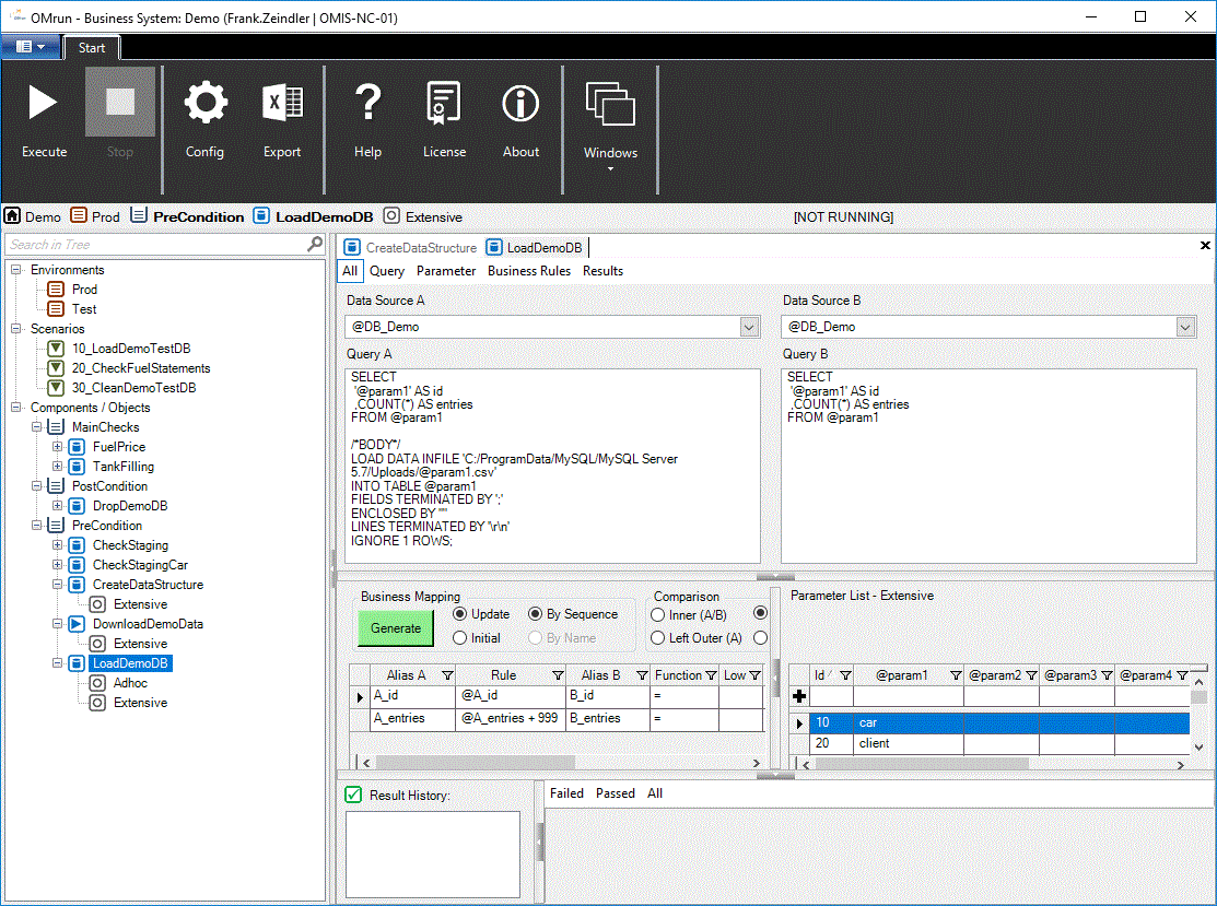 OMrun test data object - query view
