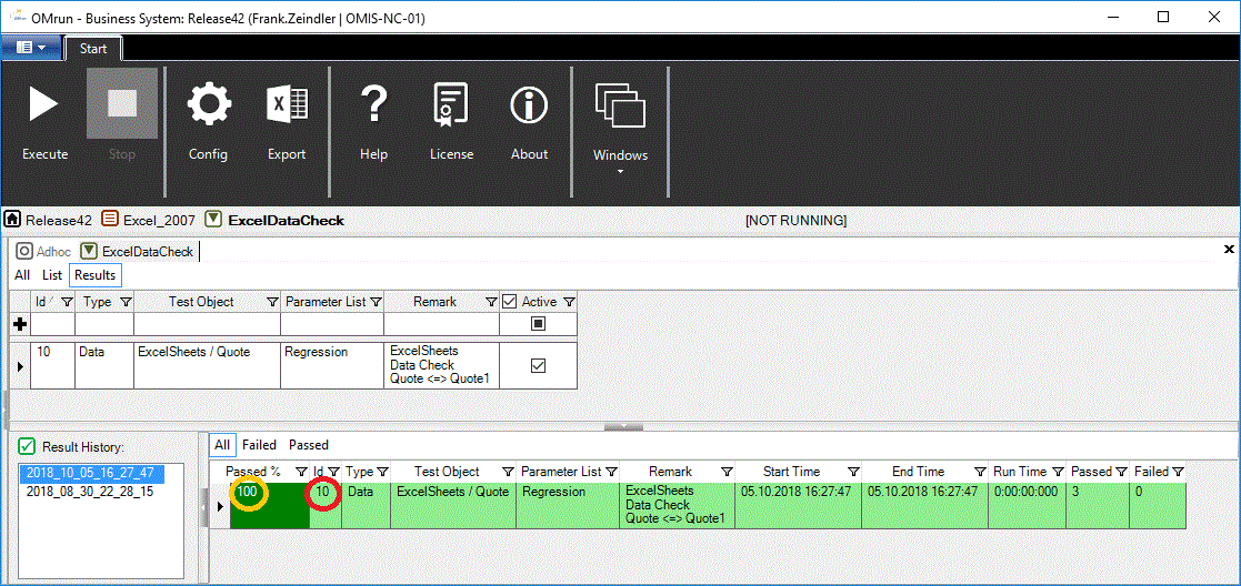 OMrun scenario id linked to parameter list results