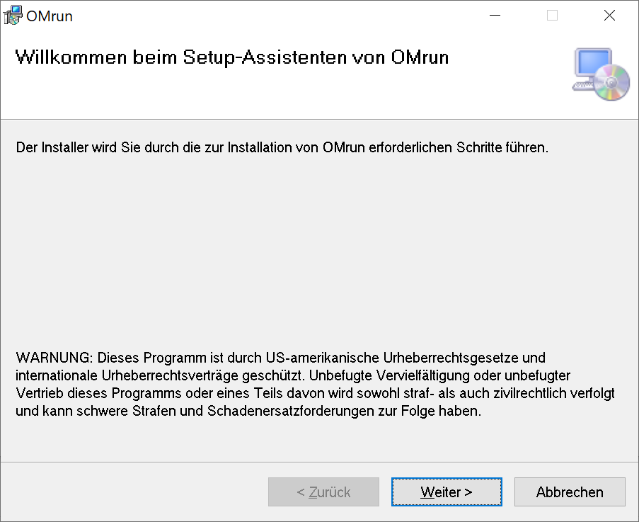 OMrun Installation Step 1