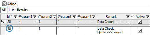 OMrun parameter list row id