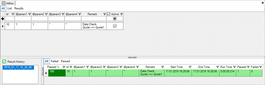 OMrun parameter list results
