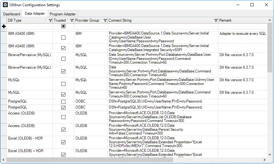 OMrun configuration - data adapter